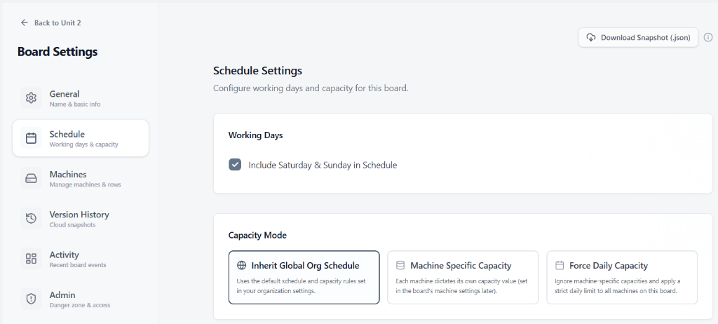 Board Schedule Settings