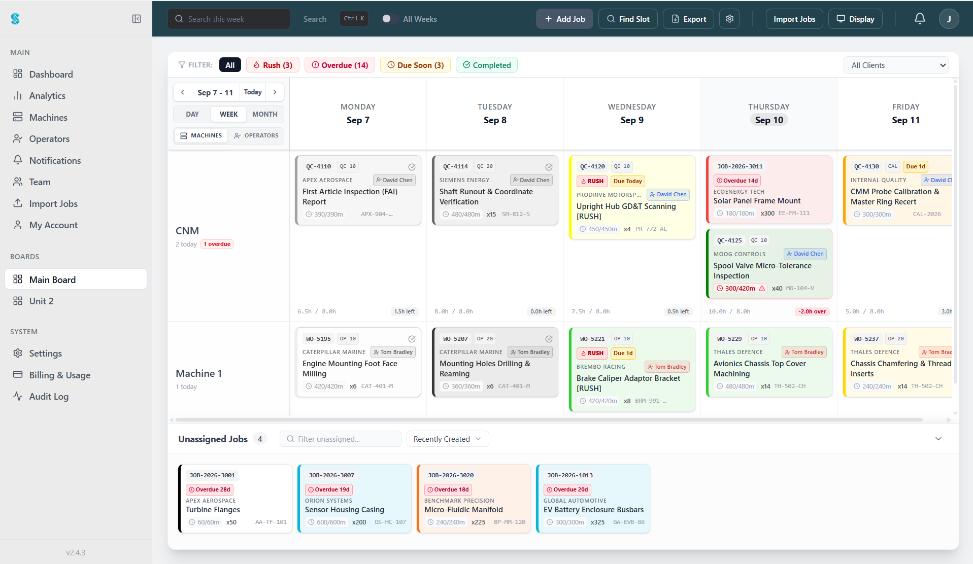 Synctile live drag-and-drop production board and machine scheduling view