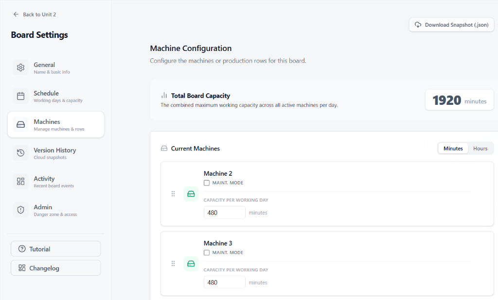 Machine Configuration Settings
