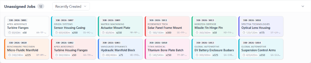 Synctile unassigned work order tray and job queue interface